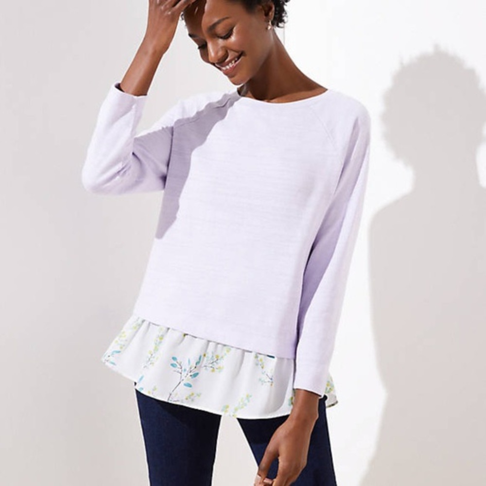 LOFT Floral Mixed Media Shirttail Sweater